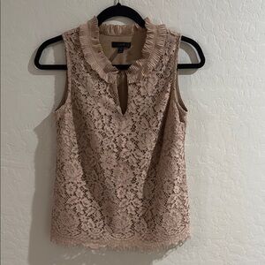 J. Crew Soft Pink/Beige Ruffled Sleeveless Blouse with Mandarin Collar